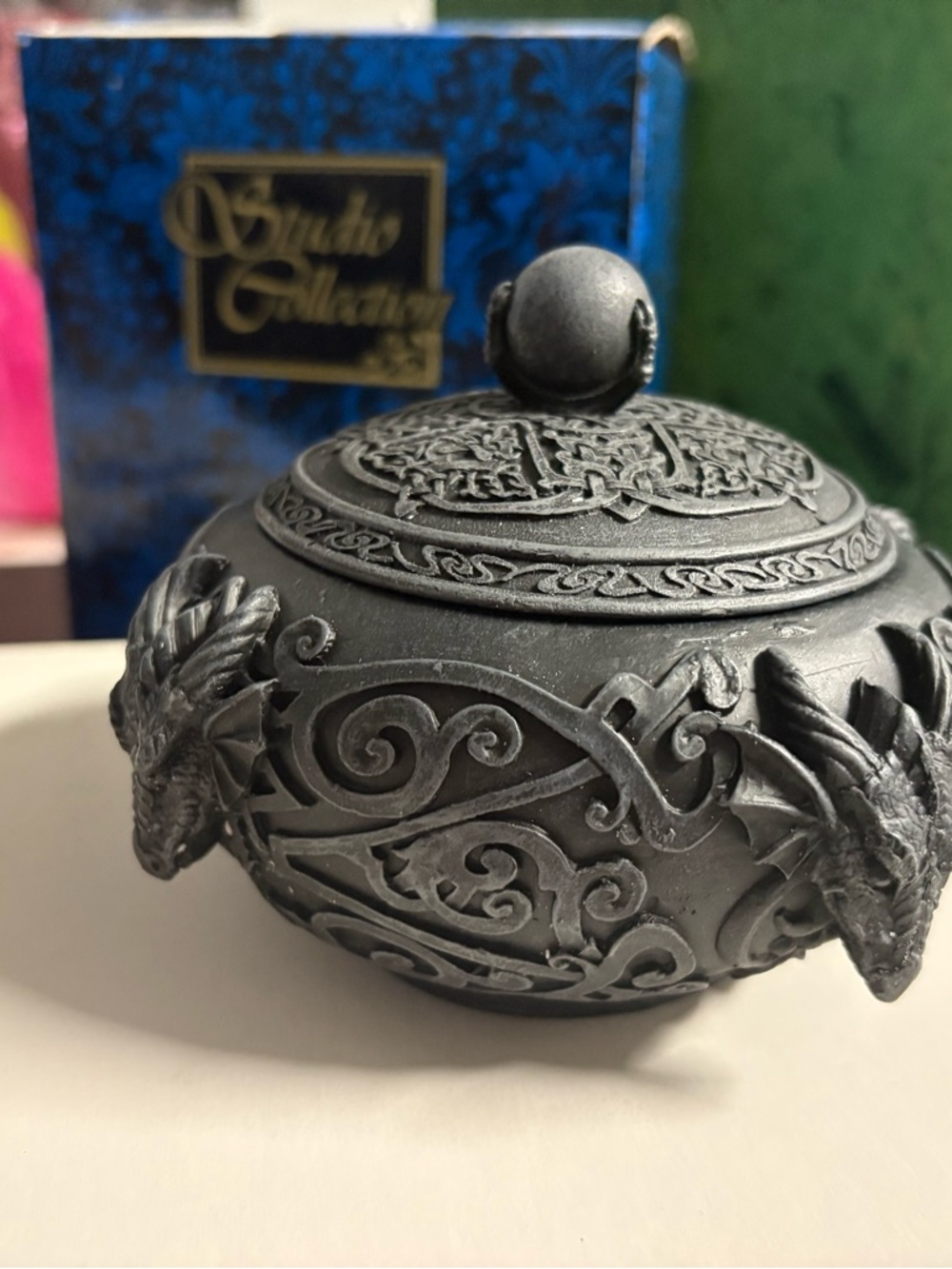 Dragon Lidded Decorative Jar - Black New
